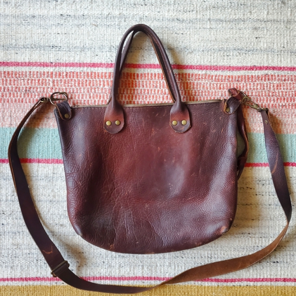 Hawks and Doves Brown Leather Cross Body Zippered Bag